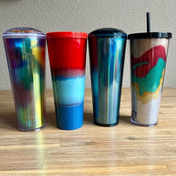 Starbucks Tumblers Lot of 4 Venti 24oz – Kaleidoscope, Glitter, Color Wave HTF - Picture 3 of 7